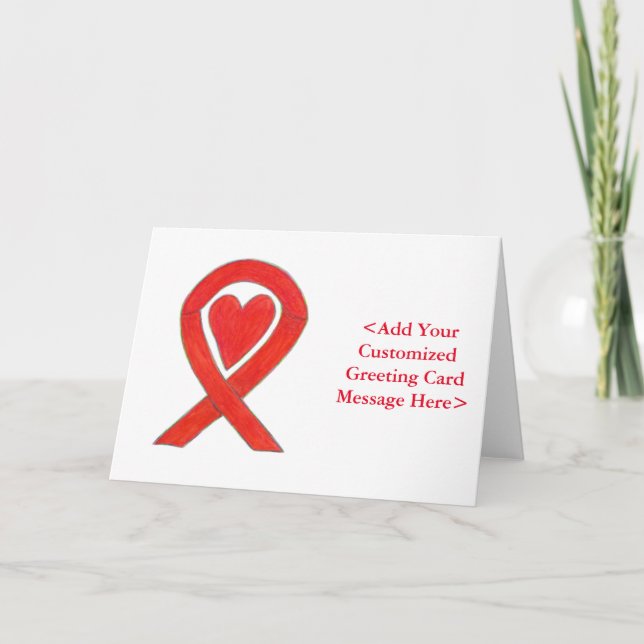 Red Awareness Ribbon Heart Custom Greeting Cards (Front)
