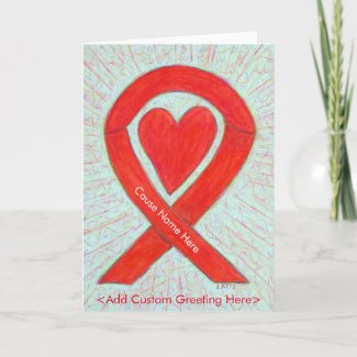 Red Awareness Ribbon Heart Custom Greeting Cards