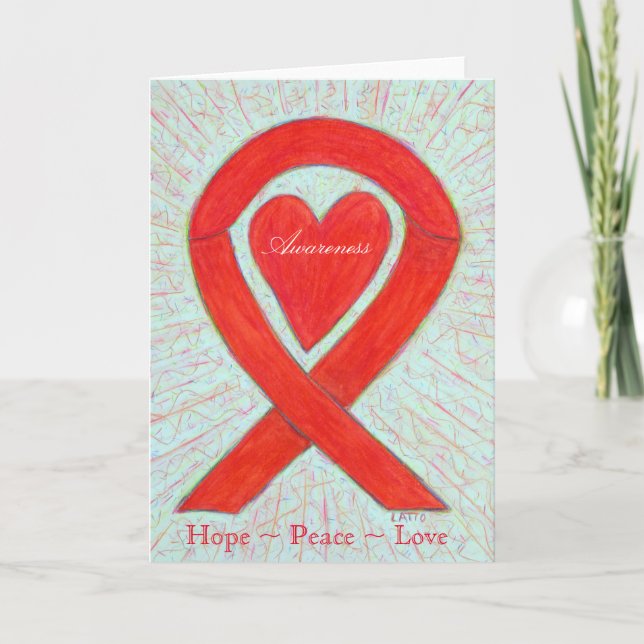 Red Awareness Ribbon Heart Custom Greeting Cards (Front)