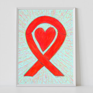 Red Awareness Ribbon Heart Poster Art Print