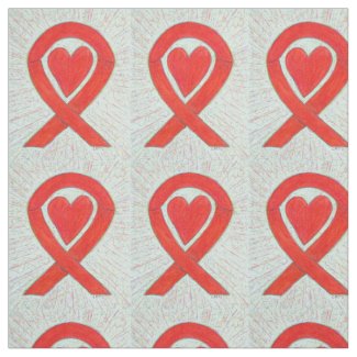 Red Awareness Ribbon Hearts Art Fabrics