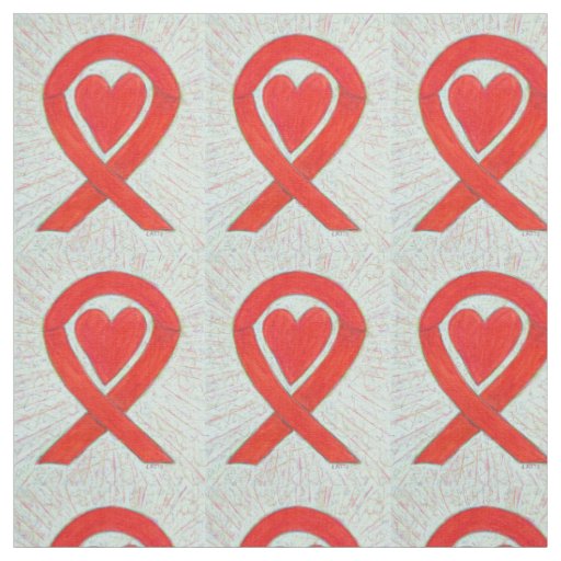 Red Awareness Ribbon Hearts Art Fabrics Fabric