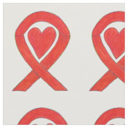 Red Awareness Ribbon Hearts Art Fabrics Fabric