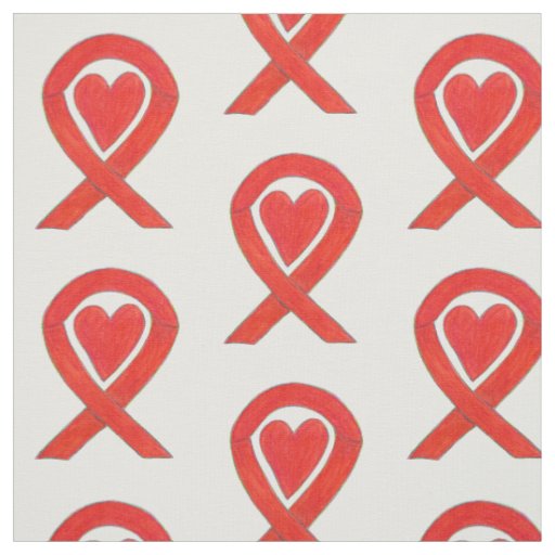 Red Awareness Ribbon Hearts Custom Material Fabric