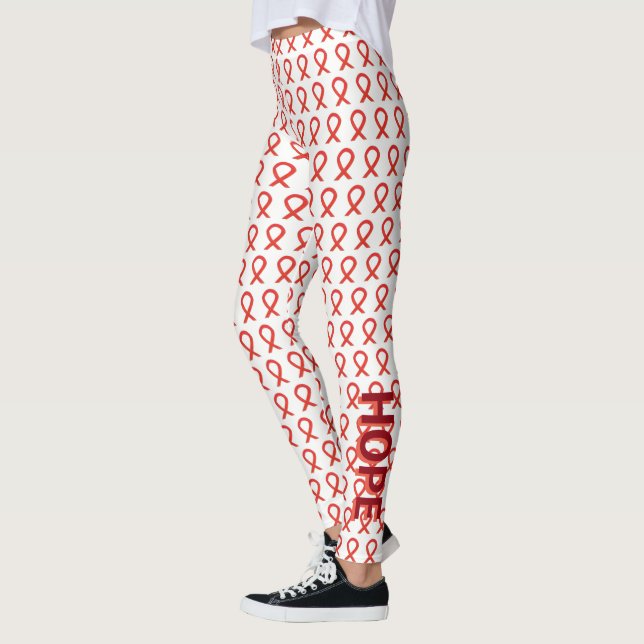 Red Awareness Ribbon Hope and Cure Custom Leggings (Left)