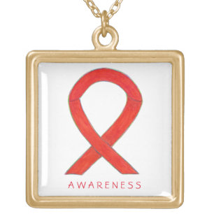 Red Awareness Ribbon Jewelry Necklace