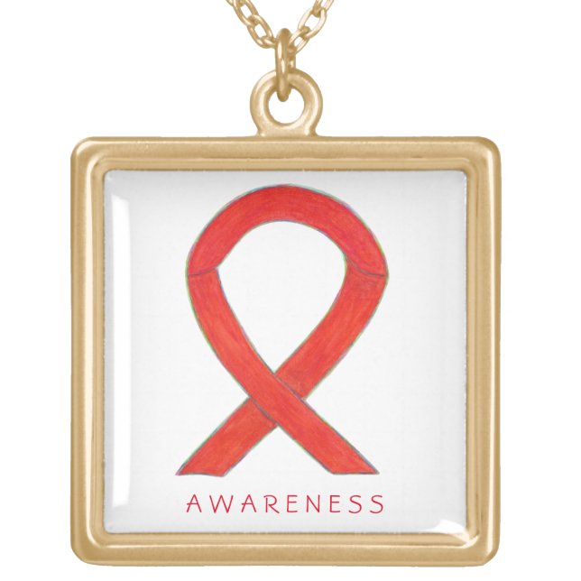 Red Awareness Ribbon Jewelry Necklace (Front)