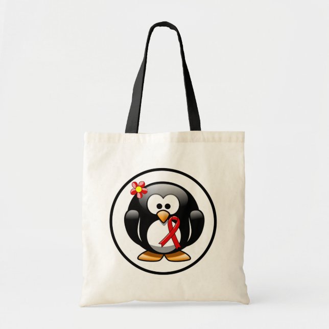 Red Awareness Ribbon Penguin Tote Bag (Front)