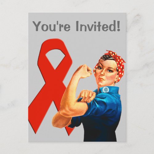 Red Awareness Ribbon Rosie the Riveter Invitation Postcard