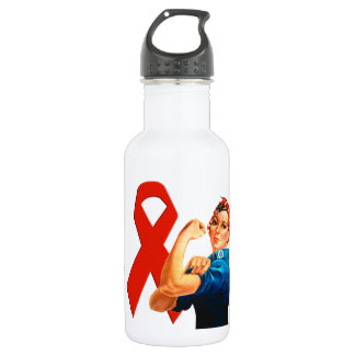 Red Awareness Ribbon Rosie the Riveter Stainless Steel Water Bottle