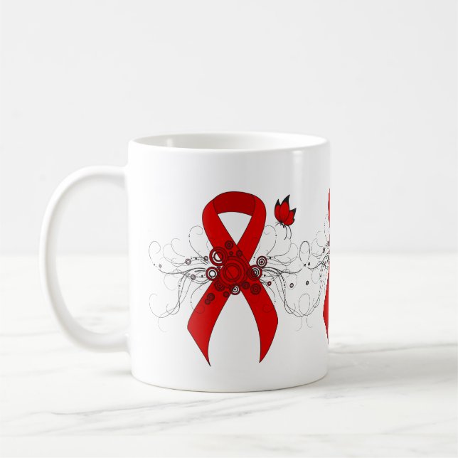 Red Awareness Ribbon with Butterfly Coffee Mug (Left)