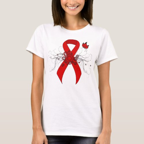 Red Awareness Ribbon with Butterfly T_Shirt