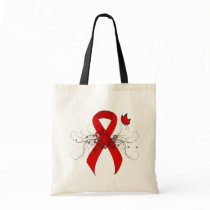 Red Awareness Ribbon with Butterfly Tote Bag