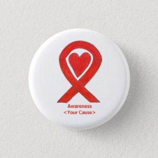 Red Awareness Ribbon with Heart Custom Art Pins