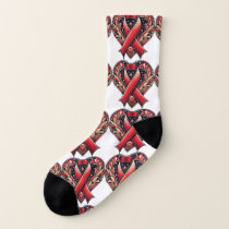 Red Awareness Ribbon With Heart Socks