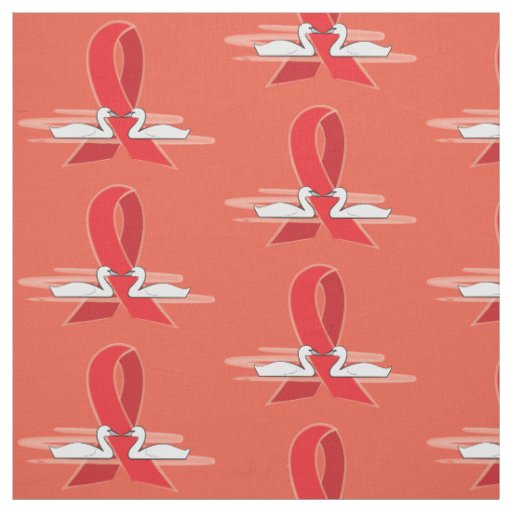 Red Awareness Ribbon with Swans Fabric
