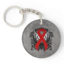 Red Awareness Ribbon with Wings Keychain