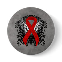 Red Awareness Ribbon with Wings Pinback Button