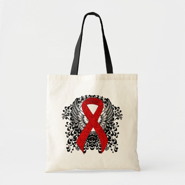 Red Awareness Ribbon with Wings Tote Bag (Front)