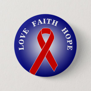 Red Awareness Ribbon + your message Pinback Button