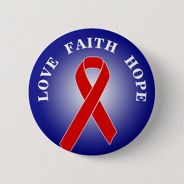 Red Awareness Ribbon + your message Pinback Button (Front)