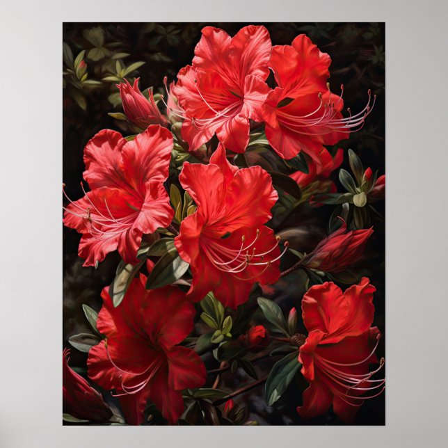 Red Azalea Flowers Art Print Poster (Front)