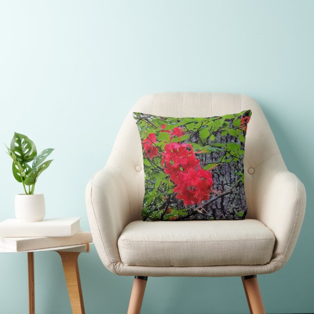 Red Azalea Flowers Throw Pillow (Chair)
