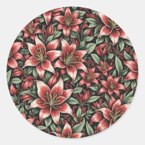 Red Aztec Lily Pattern  Classic Round Sticker