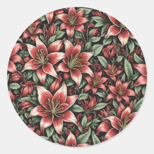 Red Aztec Lily Pattern Classic Round Sticker