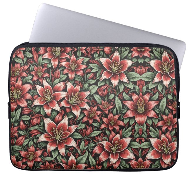 Red Aztec Lily Pattern  Laptop Sleeve (Front)