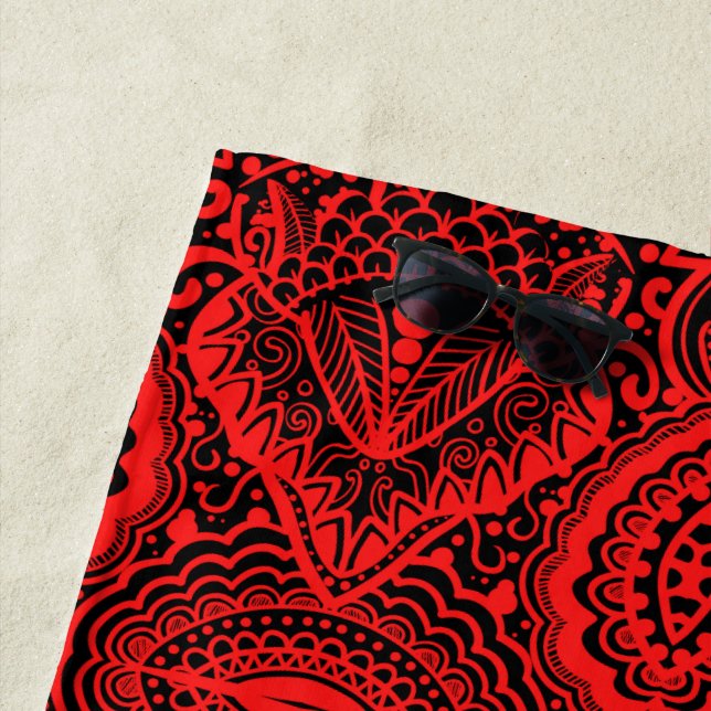 Red aztec pattern   beach towel (In Situ)