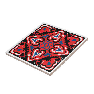 Red Azulejo pattern Ceramic Tile