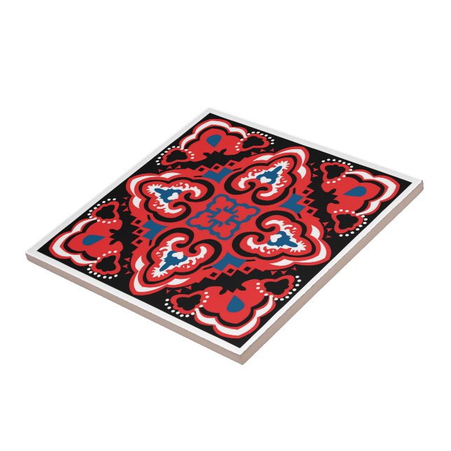 Red Azulejo pattern Ceramic Tile (Side)