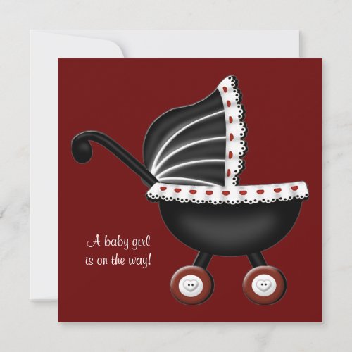 Red Baby Carriage Baby Girl Shower Invite
