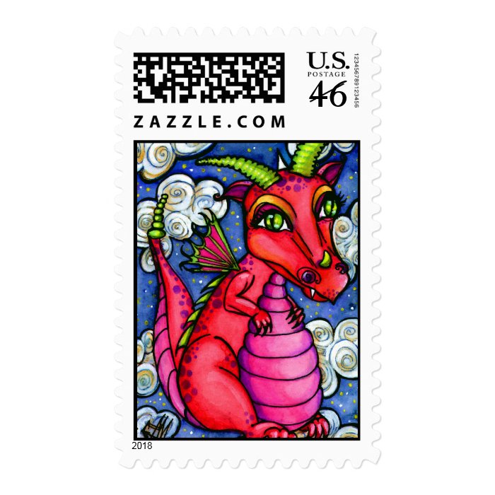 Red Baby Dragon Cute Animal Postage Stamps
