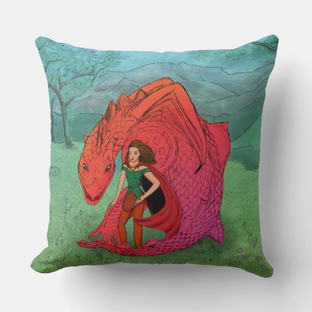 Red Baby Dragon Throw Pillow (Front)