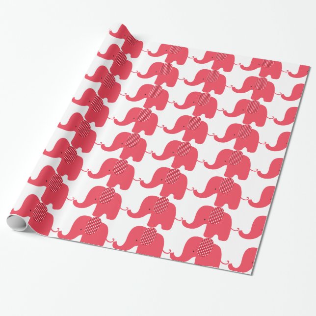 Red Baby Elephant Wrapping Paper (Unrolled)