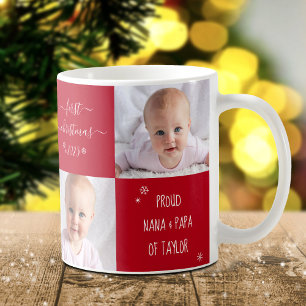 Red Baby First Christmas Grandparents 2 Photo Name Coffee Mug