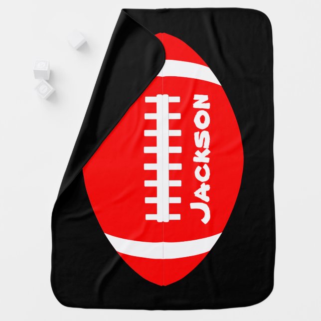 Red Baby Football Fan Custom Name or Text Swaddle Swaddle Blanket (In Situ)