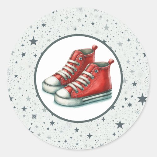Red Baby High Tops Baby Shower Classic Round Sticker