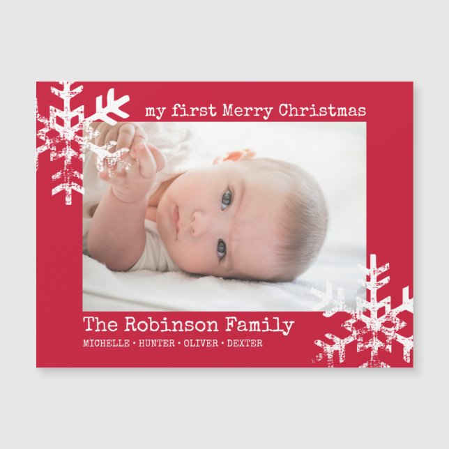 Red Baby Holiday First Christmas Photo Snowflakes (Front)