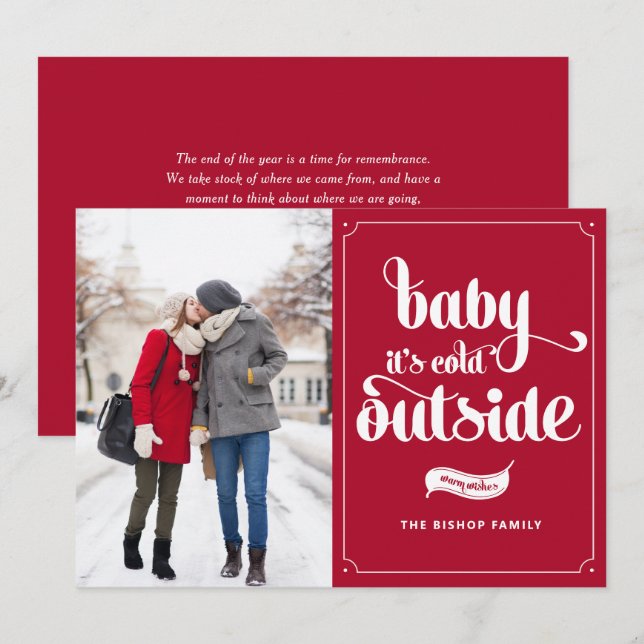 Red Baby It's Cold Outside Script Christmas Photo Holiday Card (Front/Back)