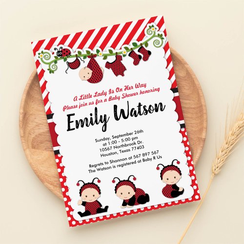 Red Baby Ladybug Baby Shower Invitation