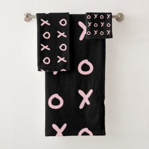 Red & Baby Pink X O XO XO's Trendy Cute Bath Towel Set