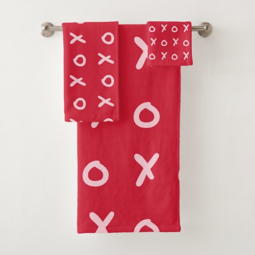 Red  Baby Pink X O XO XOs Trendy Cute Bath Towel Set
