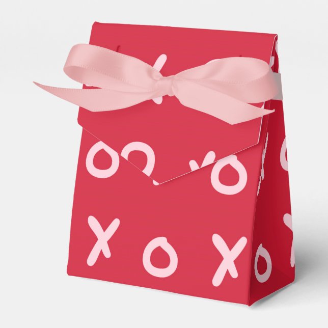 Red & Baby Pink X O XO XO's Trendy Cute Favor Boxes (Front Side)