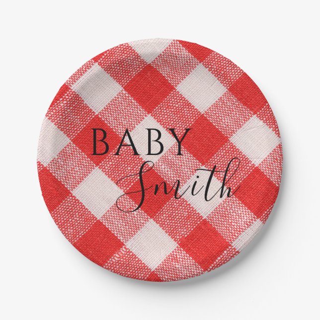 Red Baby Q Baby Shower Barbecue BBQ Paper Plates (Front)