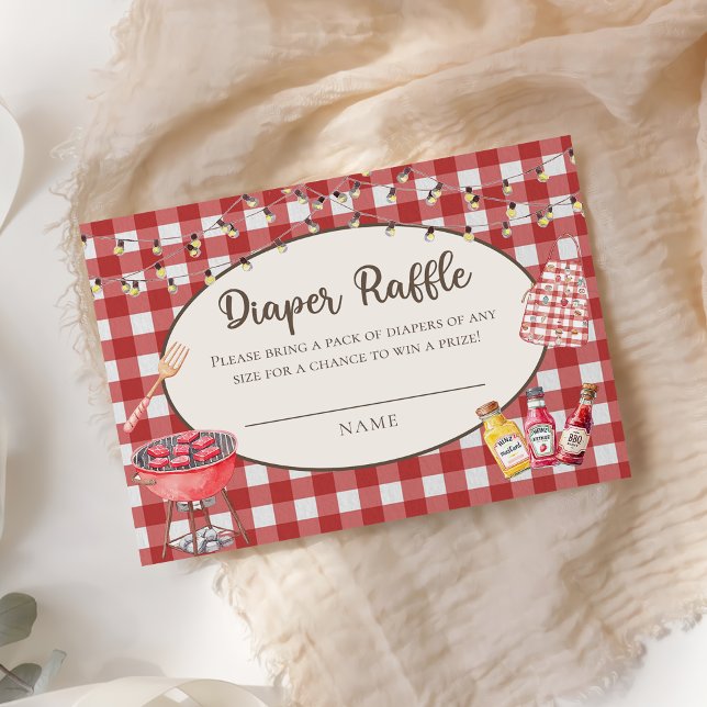 Red Baby-Q baby shower Diaper Raffle Enclosure Card (Creator Uploaded)