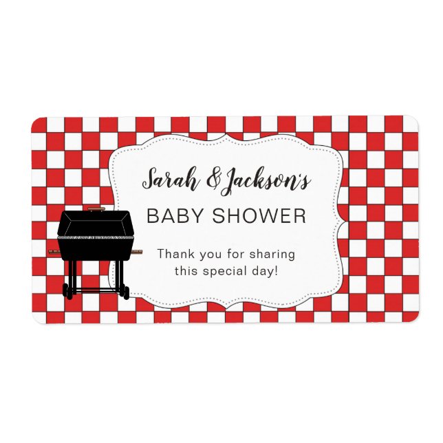 Red BaBy-Q baby shower favor or water bottle bbq Label (Front)