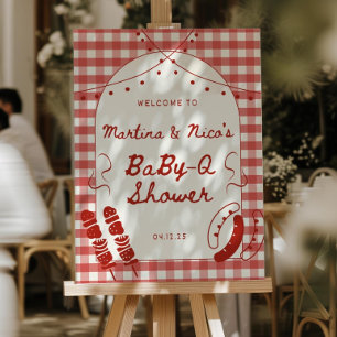 Red Baby Q Baby Shower Welcome Sign Bbq Grill